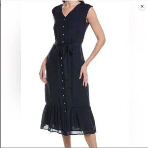 NWT Nanette Lepore Caribbean Texture Navy Blue Midi Dress Women's 10 *NO Belt